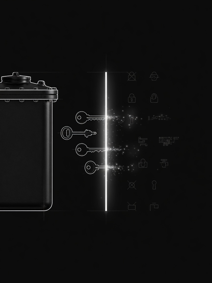 A sealed container, a membrane of light, and services beyond it